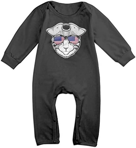 Hatted Cat Cat With Pirate Hat and USA Flag Sunglasses Cute Unisex Long Sleeve Climb Jumpsuit One-Piece Garment For children