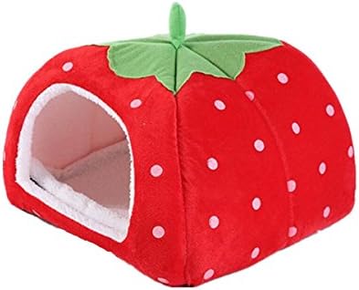 Gracefur Pet Cave Cute Strawberry Shape Dot Pet Nest Soft Removable Self Warming Pet Bed for Dogs &amp; Cats Red L