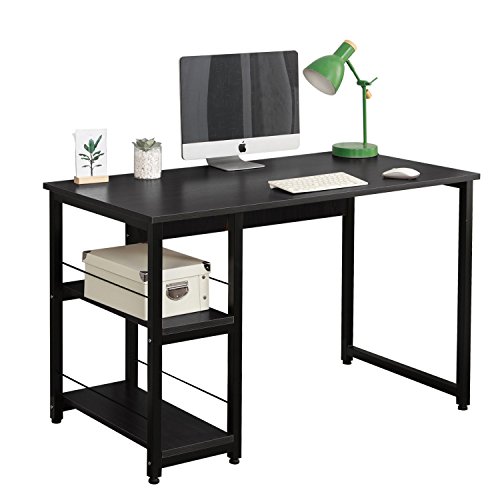 Buy DlandHome 47" Medium Computer Desk with 2 Shelves, Wooden Reinforcement Home Office Desk