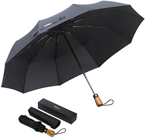 Leelbox Automatic Open Umbrella Large Windproof Folding Umbrellas Compact Travel Rain Umbrella for Women and Man - Black