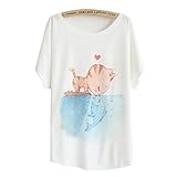 DQdq Women's Summer Loose Bat-wing Short Sleeve T-shirt Top One Size White