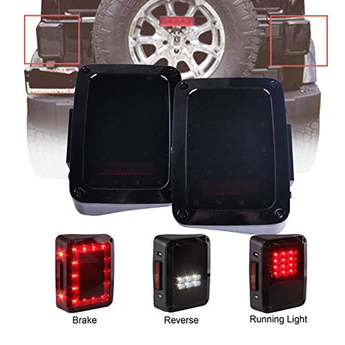 OMOTOR Smoked LED Tail Lights for 2007-2017 Jeep Wrangler Brake Reverse Light Rear Back Up Lights DRL Daytime Running Lamps