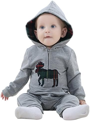 Mycloth IDGIRL Baby Girl Boy Hooded Romper Pajamas Cotton Jumpsuit Spring &amp; Autumn &amp; Winter (19-24months, Gray)
