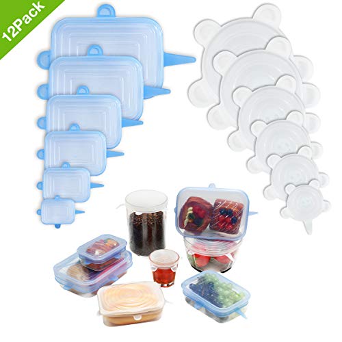 Silicone Stretch Lids Reusable, Godmorn 12 pack Round + Rectangle, Food Storage Silicone Lids Cover for Container Bowl Cup Pot Pan Dish Can,Freezer Microwave and Dishwasher Safe, Keep Fresh - Thumbnail 7