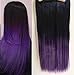 Long Thick One Piece Half Head Straight Ombre Clip in Hair Extensions (Col. Natural black to Purple)