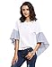 SheIn Women's Striped Ruffle Asymmetric Bell Sleeve Blouse Top Large Navy