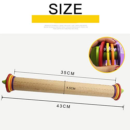 Adjustable Rolling Pin with Multicolored Removable Rings, Beech Wood Classic,Rolling Pin Kitchen Tool for Baking Pizza Pie Pastries and Cookies