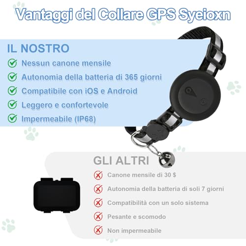 Collare GPS Gatto 2 in 1,Collare GPS per Cani Riflettente,Tracker per Cani Senza Abbonamento,Compatibile con iOS/Android,Collare Regolabile con Campanellino,Adatto a Cane di Piccola Taglia/Gatti-Nero