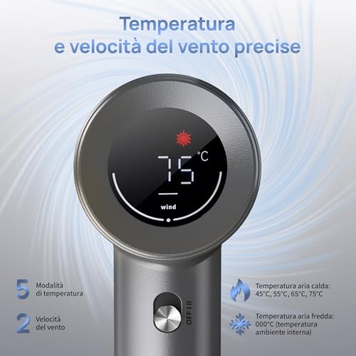 Professional Ionic Hair Dryer, 160,000 RPM Professional Hair Dryer Brushless Motor 1600 W, 57 dB Hair Dryer, Quick Drying with Magnetic Nozzle