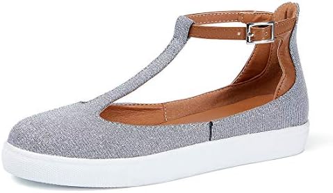 Mostrin Fashion Womens Flats Loafers Cutout Casual Leather Shoes T-Strap Sneakers Comfortable Slip on Shoes