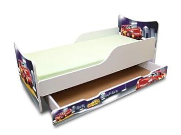 Best For Kids KINDERBETT mit Schaummatratze mit TÜV ZERTIFIZIERT 90x160 - MIT SCHUBLADE 30 DESIGNS (**Kinder**, Cars III)