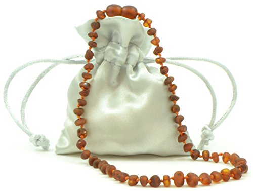 Baltic Amber Teething Baby Necklace - Hand-Made from Raw Genuine Baltic Amber Beads - Raw Cognac Amber - 14.1 inches (36 cm)