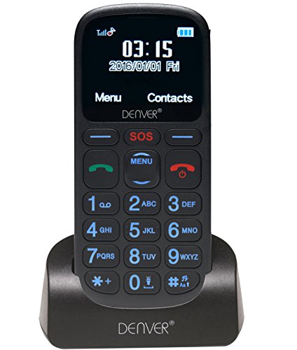 Denver Big Button GSP-120 Senior Mobile Phone with SOS Quick Call Button, SIM Free Unlocked, Torch & Radio