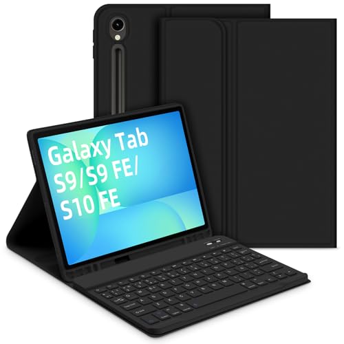 Bettdow Case with Keyboard for Samsung Galaxy Tab S10 Lite/S10 FE 10.9 Inch 2025, Detachable Spanish Ñ Keyboard with Case for Galaxy Tab S10 FE/Tab S9 FE 10.9 Inch/Tab S9 11 Inch, Black