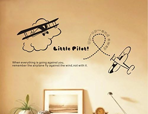 Wallmates Home Decorative Mural Decal Art Vinyl Quotes Wall Sticker Proverbs Little Pilots Airplane Fly against the Wind Wallpaper
