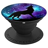 Galaxy Star Wolf Surreal Wild Lone Wolves Double-Exposure - PopSockets Grip and Stand for Phones and Tablets