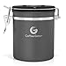 Coffee Gator Stainless Steel Coffee Grounds and Beans Container Canister with Date-Tracker, CO2-Release Valve and Measuring Scoop, Small, Gray