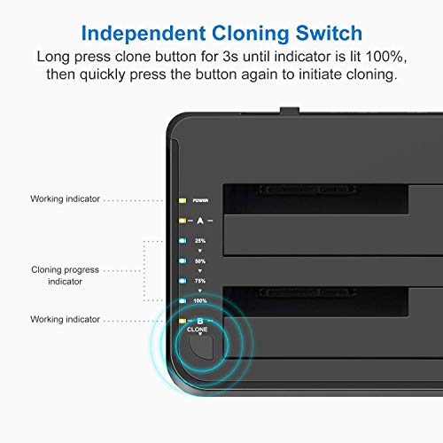 Hard Drive Dock, Inateck USB 3.0 to SATA Dual Bay External Hard Drive Docking Station for 2.5 or 3.5 HDD, SSD with Hard Drive Duplicator and Cloner Function, Support 10TB, FD2002 - Thumbnail 3