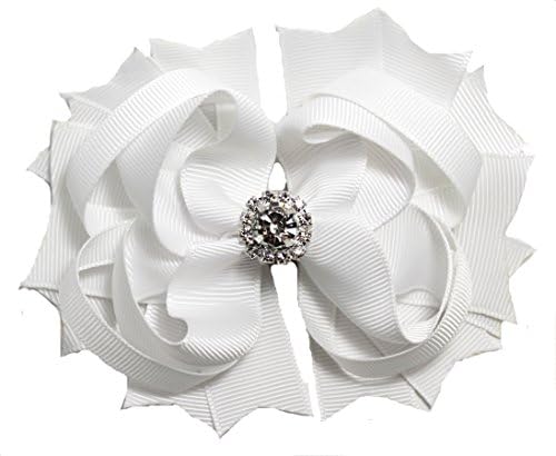 Dolling Diva Girls Boutique Hair Bows/Hair Clip (White Glam)