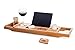 Luxury Bamboo Bath Caddy Tray,  Large Shower Bathtub Organizer Accessories With Extending Sides, Reading Rack, Wine Glass, Book, Tablet Holder and Phone Compartment, Bonus Soap Holder By OCENGS