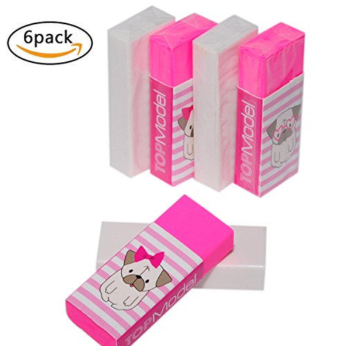 Wekoil Pack 6 Soft Plastic Vinyl Eraser Color Assorted Block Eraser latex free Pencil Eraser for Drawing, Sketch, Writing,White-Pink Erasers Set