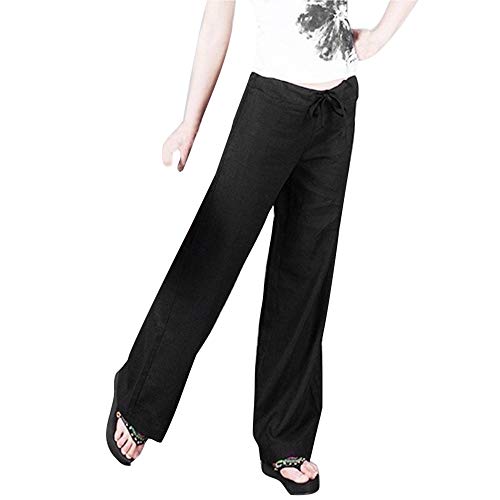 Newkelly Women High Waist Long Straight Pants Solid Color Plus Size Broad Leg Pants