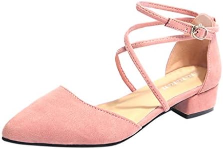 MILIMIEYIK Slide Sandals Women Adjustable, Womens Pointed Toe Pumps Ankle Strap Chunky Mid Heel Suede Sandal Shoes Low Heels