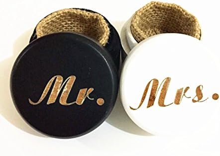Wedding Ring Box Set, Mr & Mrs Wedding Ring Box, Black and White Groom and Bride Ring Box