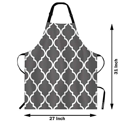 WONDERTIFY-Gray-Moroccan-Lattice-ApronClassic-Quatrefoil-Trellis-Ornament-Modern-Elegant-Neutral-Bib-Apron-with-Adjustable-Neck-for-Men-WomenSuitable-for-Home-Kitchen-Cooking-Waitress-Chef-Apron