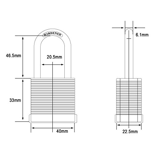 SEPOX 40mm Keyed Alike Laminated Steel Padlock with Long Shackle, 1-9/16" Wide Body Pack of 4