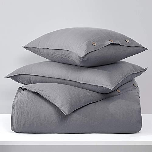 Umchord French Linen Duvet Cover Set, 3 Piece 100 Stone Washed Linen