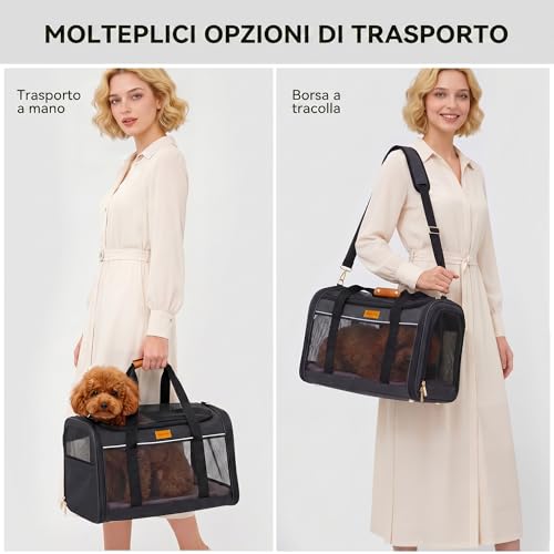 Morpilot Pet Carrier Carrier for Any Size Cats and Puppy Dogs, Maximum Load 12kg, Four-Sided Ventilated Mesh Ideal for Home Use and Travel, Black Gold