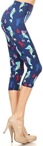 Women's Novelty Printed Cropped Capri Leggings for Regular Plus 3X5X (Women 2~24) - Mermaid Skulls Baseball