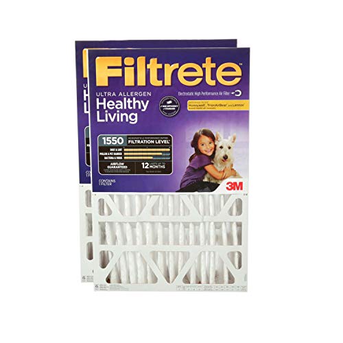 Filtrete MPR 1550 DP 20x25x4 AC Furnace Air Filter, Healthy Living Ultra Allergen Deep Pleat, 2-Pack