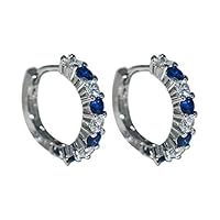 taxiner 925 Sterling Silver Hoop Earrings Blue Sapphire and White Rhinestone for Women