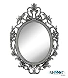 MONOINSIDE Small Decorative Framed Oval Wall Mounted Mirror, Classic Vintage Baroque Design, 15" x 10.5", Plastic, Ornate Gray Finish (Kitchen)