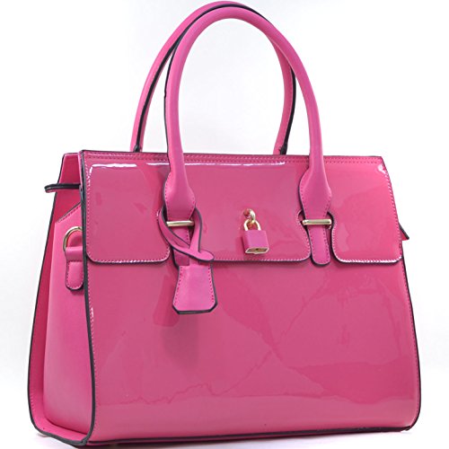 Dasein Fashion Padlock Briefcase Satchel Handbag, Tablet, iPad Bag - Rose