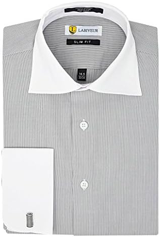 Labiyeur Slim Fit Spread Collar French Cuff Men's Cotton Dress Shirt