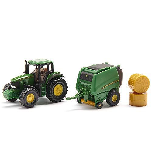 SIKU 1665, John Deere Traktor mit Ballenpresse inkl. 2 Ballen, Metal/Kunststoff, Grün, Bewegliche Teile – Bild 4
