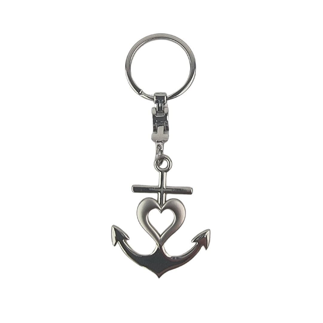 Gilde Key Ring Anchor with Heart, Metal, Faith Love Hope, Silver, 1-Piece