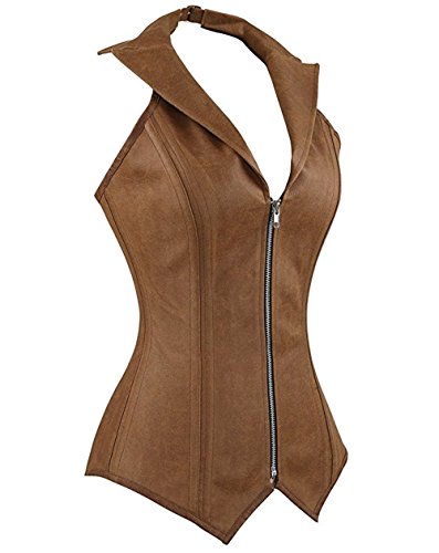 QinYing-Sexy-V-Neck-Zipper-Front-Overbust-Boned-Corset-Vest-with-Straps
