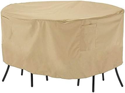 SUSUO Beige Round Table and Chair Set Cover for Outdoor Furniture with Air Vents - All Weather Protective,Waterproof (23”H x70" DIA)