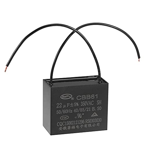uxcell Ceiling Fan Capacitor CBB61 22uF 350V AC 2 Wires Metallized Polypropylene Film Capacitor 58x48x30mm for Electric Fan Pump Motor Generator: Industrial & Scientific
