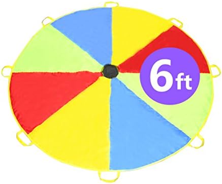 Kiddey 6 Foot Play Parachute for Kids 8 Reinforced Handles with Storage Bag - Gymnastics Team Building Activity and Group Toy