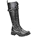 VOLATILE Boot Camp Black Knee High Combat Boots - Women’s Knee-High Boots - Lace Up Boots for Women with Zipper - Cushioned Insole and Mid Calf Buckle - Black, 8 US