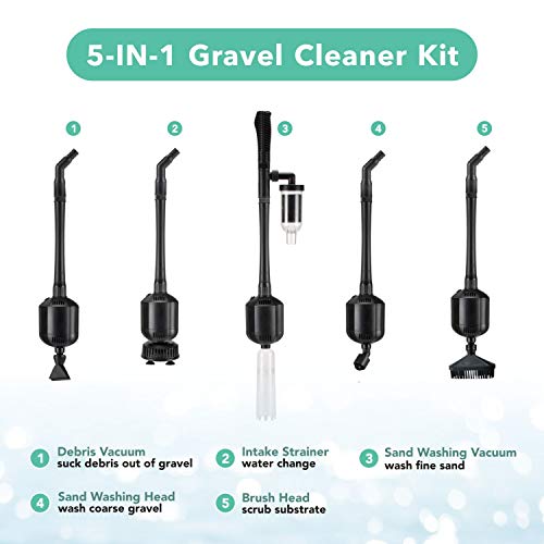 Hygger 12V DC 5in1 Aquarium Gravel Vacuum Cleaner Water Changer Kit