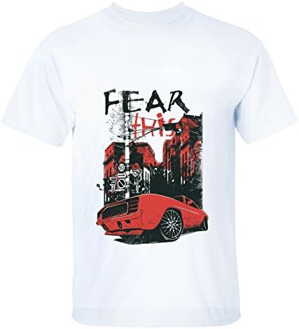 Crossing Man Fear Retro Nostalgia Car Street Graphic Tee for Men XL white