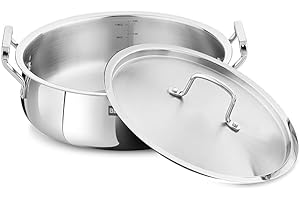 Stainless Steel 24cm Biryani Handi with Lid, 4.4 L Biryani Pot, Patila Handi,Sliver Handi Cooking, Less Oil Use Gas Stove Hom