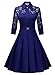 MissMay Women's Vintage 1950s Style 3/4 Sleeve Lace Flare A-line Dress (Small,Bright Blue)