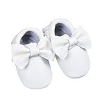 Unique Baby Leather Bow Moccasins Anti-Slip Tassels Prewalker Toddler Shoes (M (5.5 inches, White)